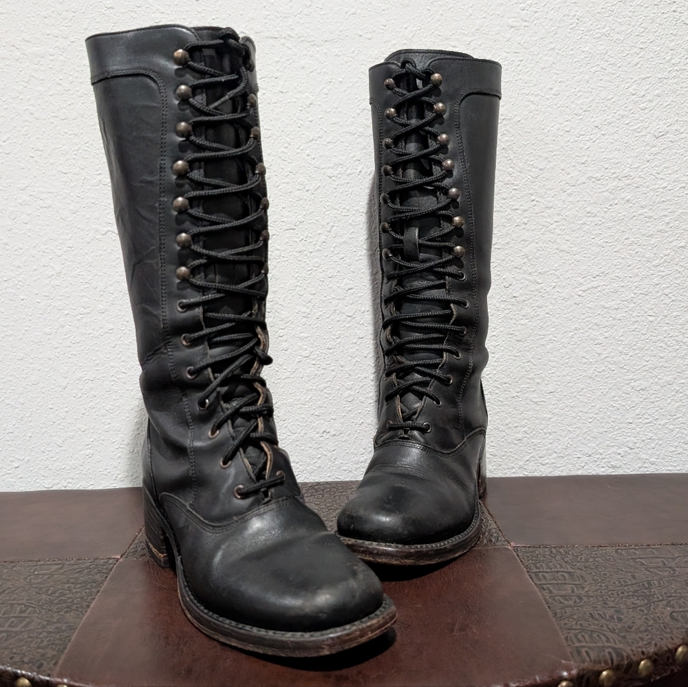 Rare Frye Campus Lug Vintage Lace Up Knee-High Black Antique Leather Boot Size 6 - Picture 15 of 15